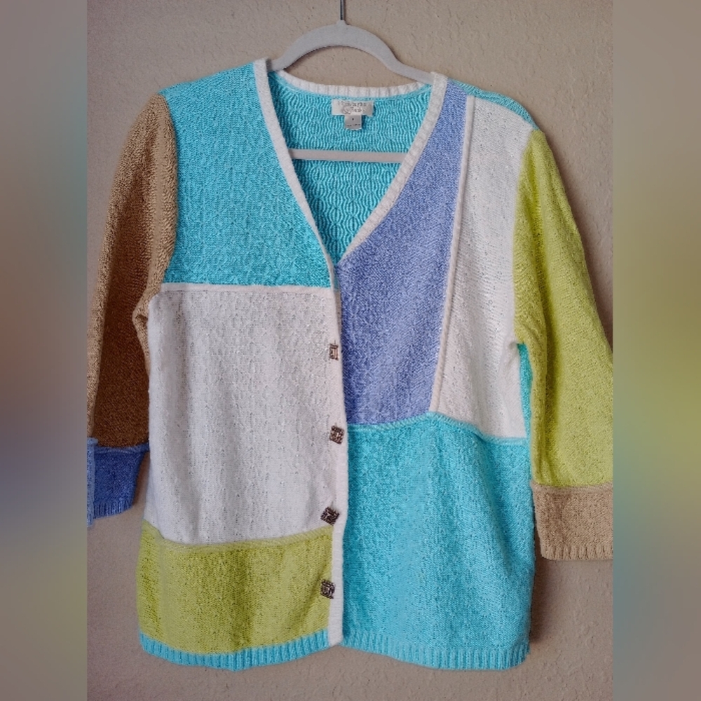 Christopher & Banks Women's Colorblock Cardigan Sweater Size L